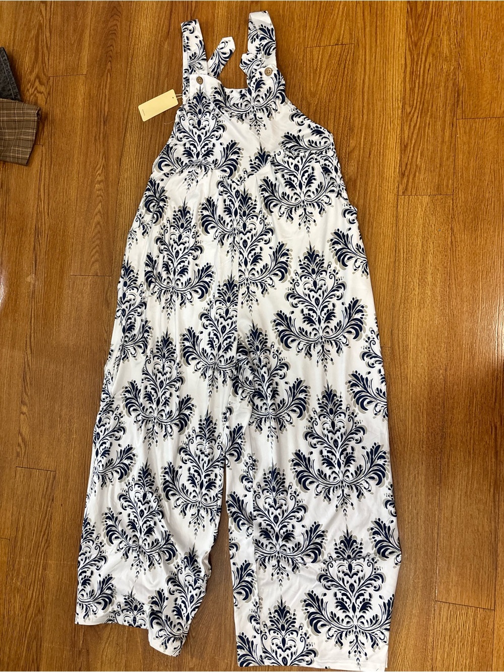 Women's White & Navy Printed Wide-Leg Jumpsuit